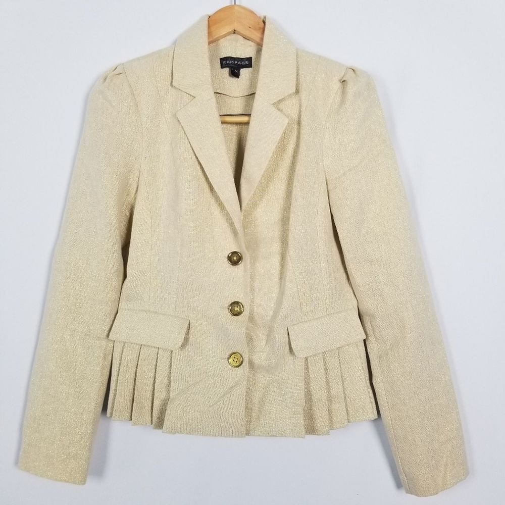 Rampage Gold Glitter Pleated Linen Blazer